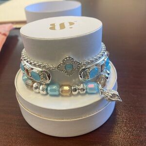 Silver and Blue Charm and Beaded Bracelet Set